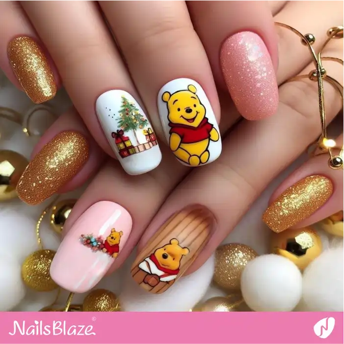 Winnie the Pooh Nails for Christmas | Cartoon Nails - NB1704